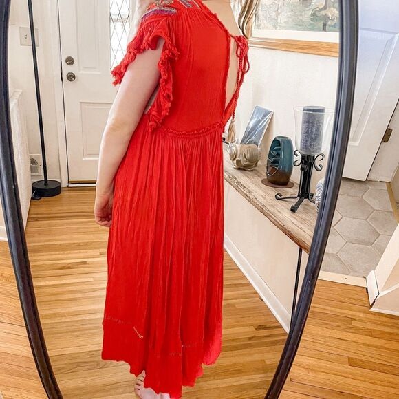 Free People Bali Will Wait For You Midi Dress Red S - Picture 2 of 8